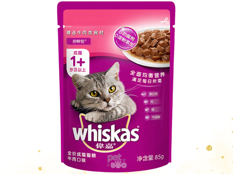 Pate cho mèo vị nước sốt thịt bò WHISKAS Beef Flavour Sauce